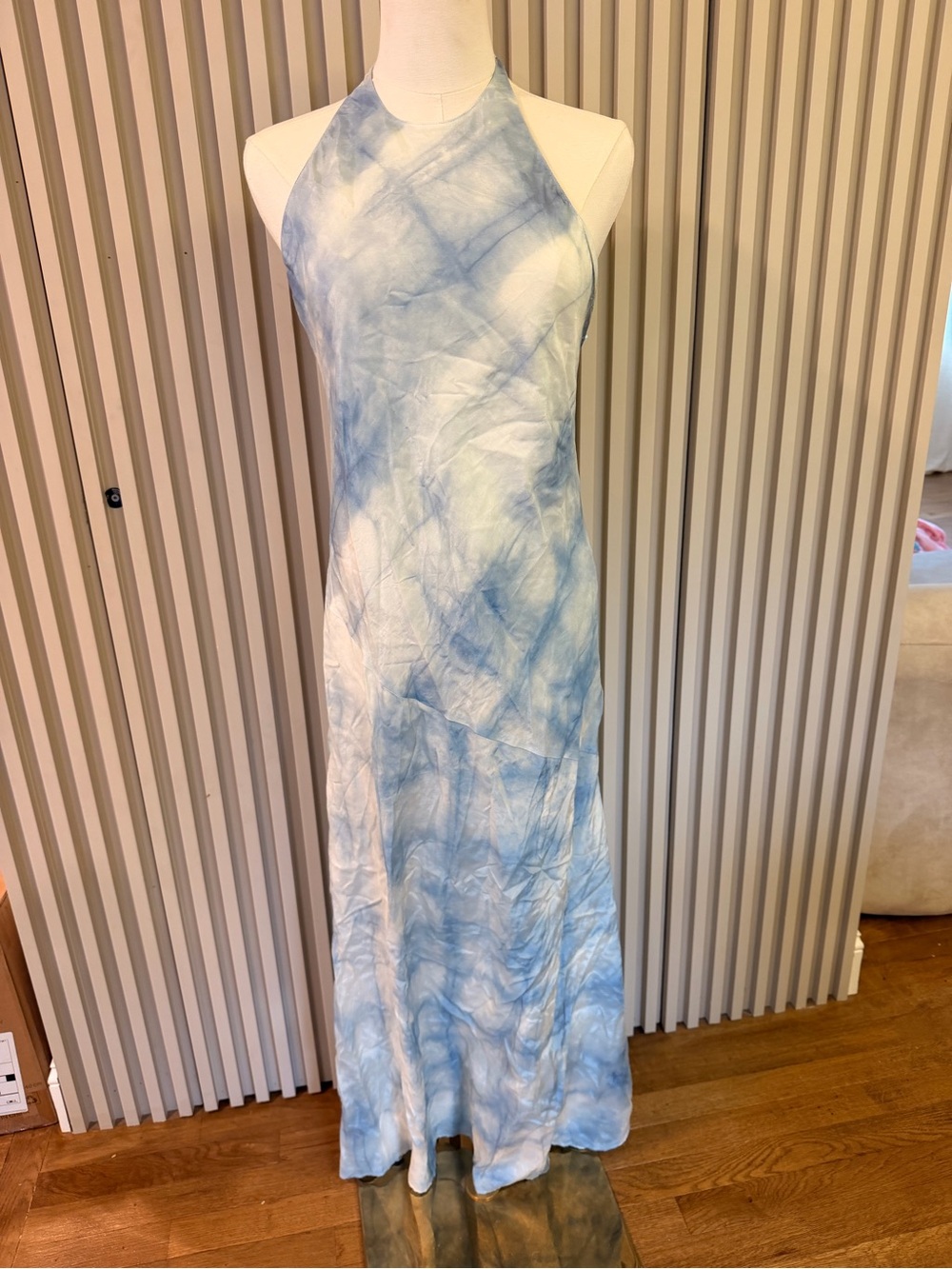 Zara Sleeveless Blue Tie-Dye Halter Maxi Dress size Small NWT